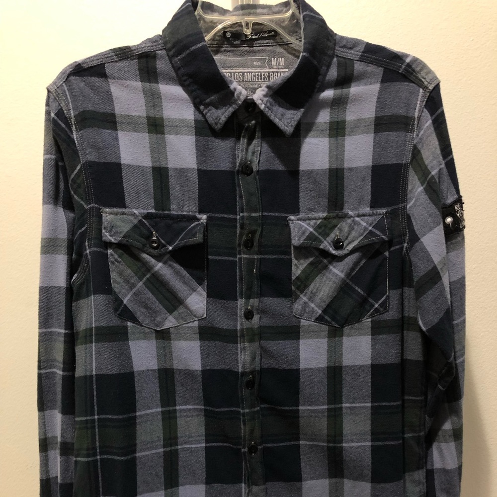 F21 Men’s Flannel, M, navy and gray